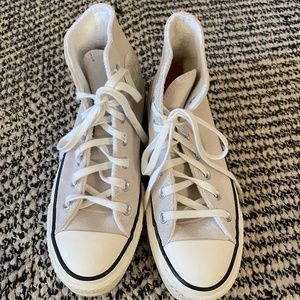 Converse Beige/Cream Platform Suede Hi-Tops Size 6.5 US